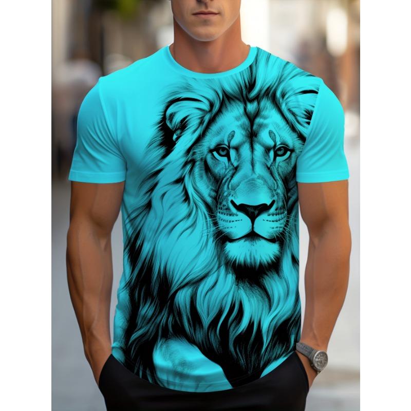T-shirt Estiva da Uomo con Stampa Digitale 3D Leone