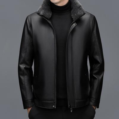 Doudoune Grande Taille pour Hommes Jeunes et d'Âge Moyen Manteau en Cuir Véritable Veste Décontractée Épaissie et Ample Mouton