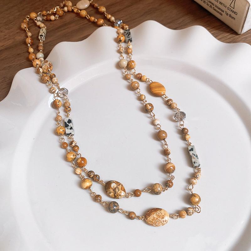 Summer dopamine stained glass crystal beaded necklace collarbone chain design sense niche item decoration