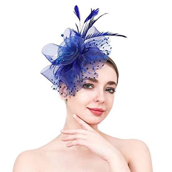 Party Fascinator Hat Mesh Feather Flower Decor Headdress Wedding Headgear Faux Pearl Stage Performance Head Decor Hat Bridal Hair Accessories