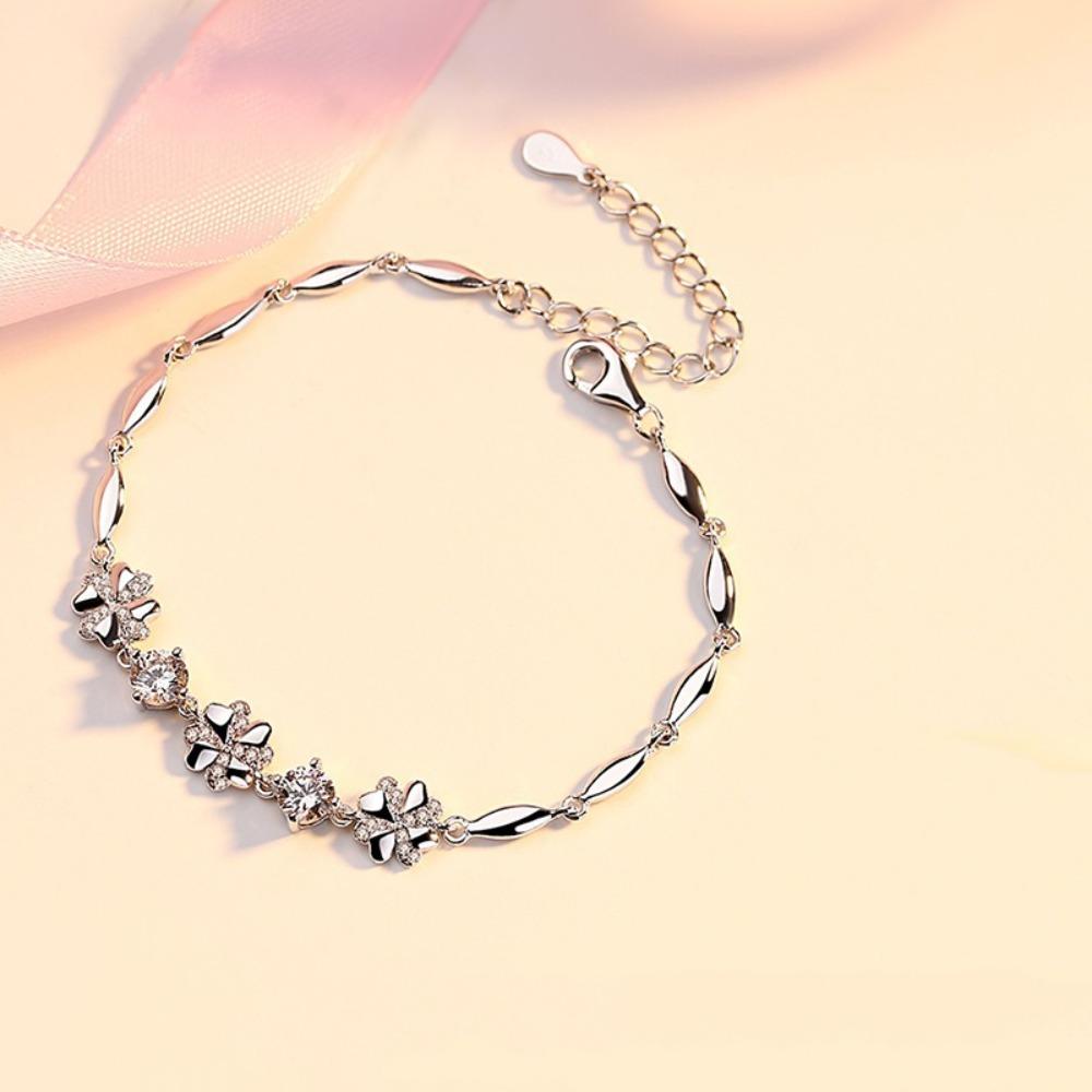 925 Silver Plated Clover Diamond Bracelet Fashion Jewelry for Women