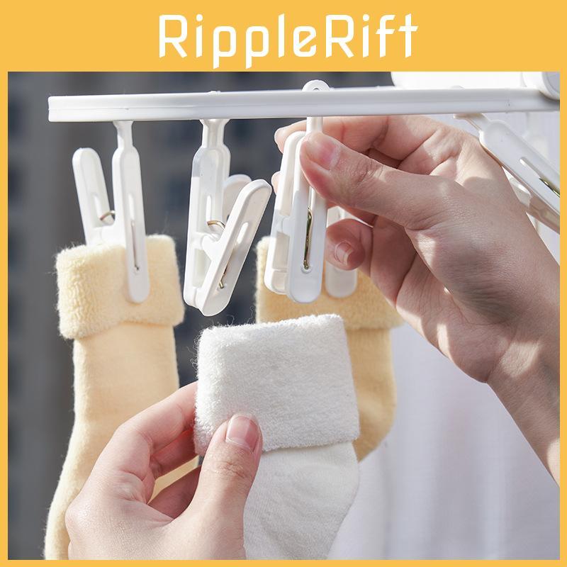 White Foldable Plastic Clothes Hanging Rack With 12 Clips For Versatile Use