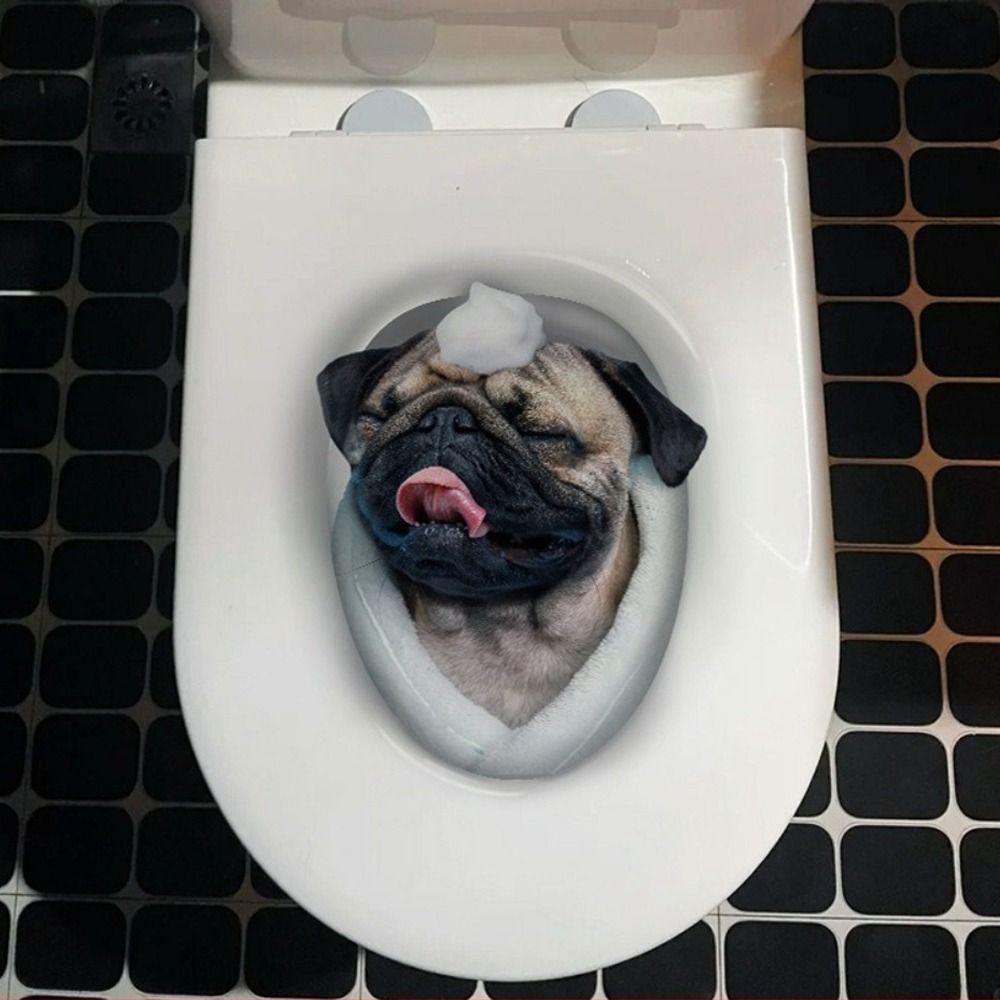 3D Katze Hund Wandaufkleber PVC Toilettensitz Aufkleber Lustige Toilettenaufkleber Heimdekoration