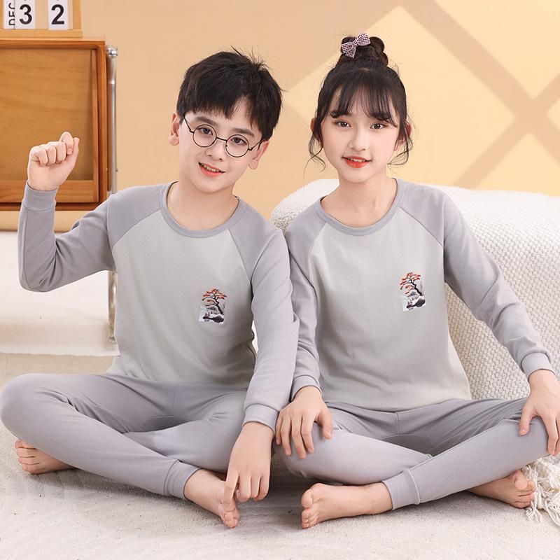 Teen cotton shoulder-plugged long johns boys and girls leggings underwear set junior high school students middle and older children pajamas pajamas