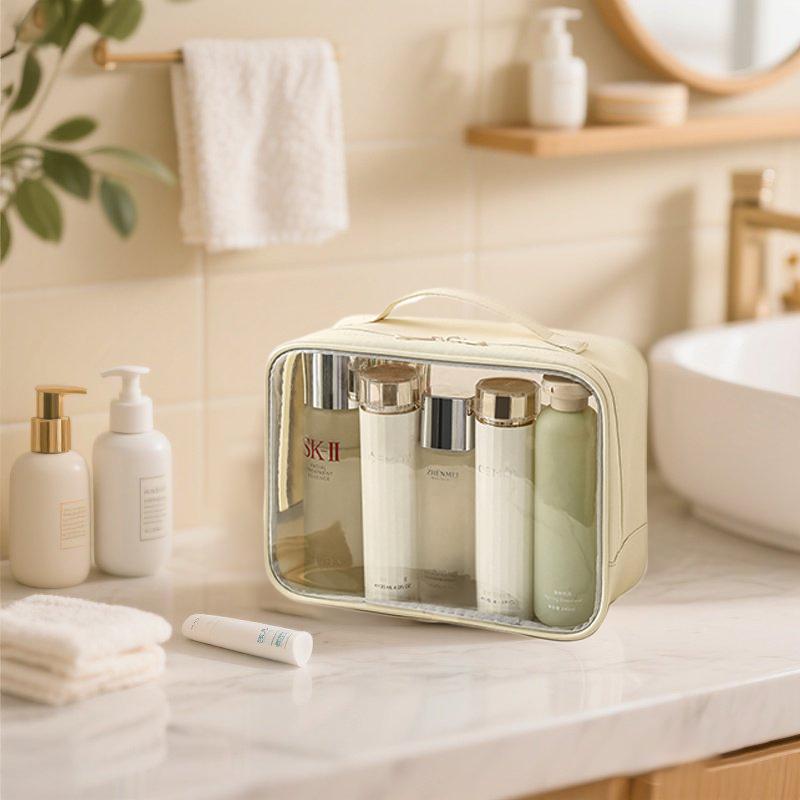 

Косметичка из прозрачного ПУ большой вместимости - Портативная, с застежкой-молнией и верхней ручкой - Идеально подходит для путешествий, спортзала L белый