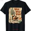 Wilder Westen Westernleben Südwest Wüsten Vibes Kaktus T-Shirt vintage Gewaschen Grafik Lässig Atmungsaktiv homme Leicht