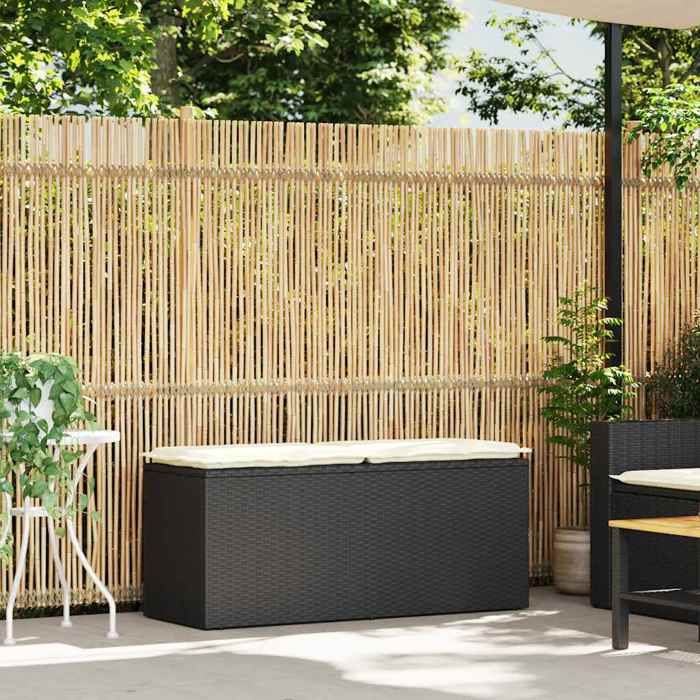VidaXL Banc de jardin avec coussin noir 110x40x44 cm résine tressée, banc d'extérieur, banc de patio, siège de jardin, banc 4104145