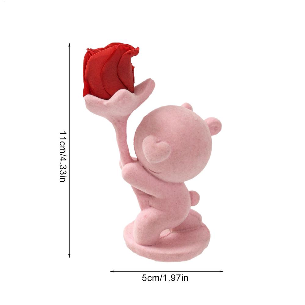 

Статуэтка Медведя Статуэтка Медведя с Цветком Романтичное Флокированное Украшение Стола на День Матери, День Святого Валентина, для Мамы, Женщины, на День Рождения розовый