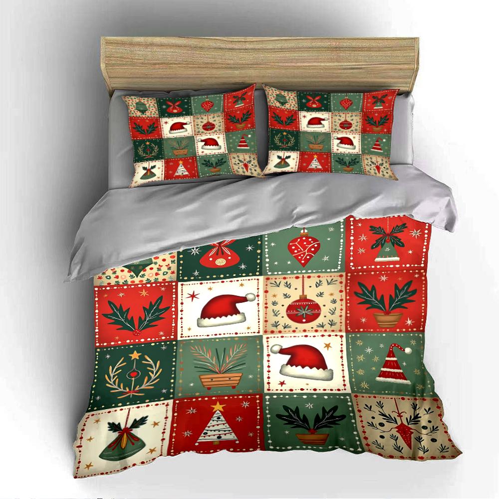 Christmas Tree & Ornaments Design Bedding set (1 duvet cover, 2 pillowcases, duvet not included)
