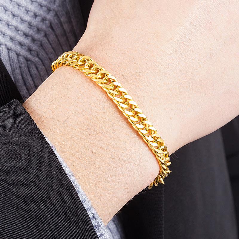 Copper Plated 24K Real Gold 8mm Double Buckle Imitation Gold Bracelet Long-lasting Non-fading Melted Gold Jewelry