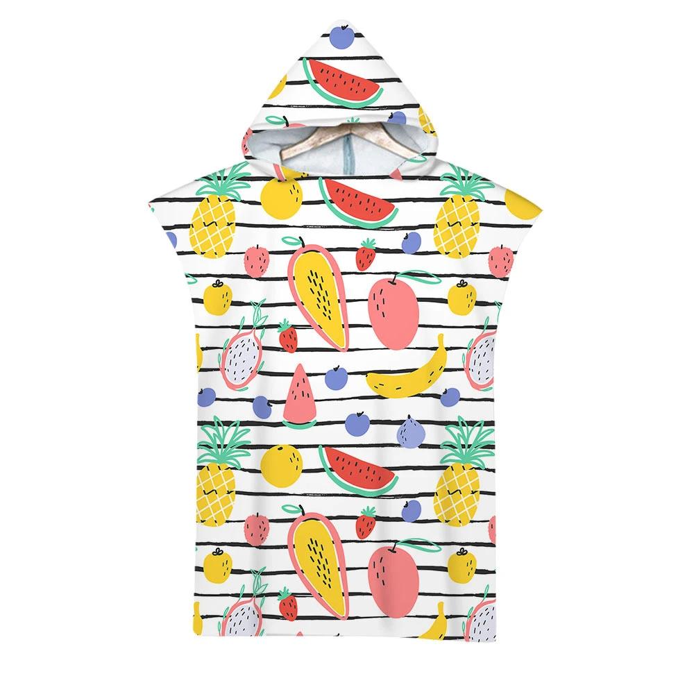 Tropical Fruits Print Hooded Beach Towel Microfiber Bath Towel Summer Poncho Surf Towel for Men Women, Changing Robe, Bathrobe