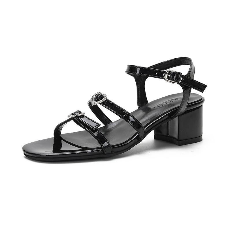 

Fashion Silver Japanned Leather Sandals Women Heart Crystal Narrow Band Shoes Ladies Office Dress Ankle Strap High Heels Sandalias Mujer 39 чорний
