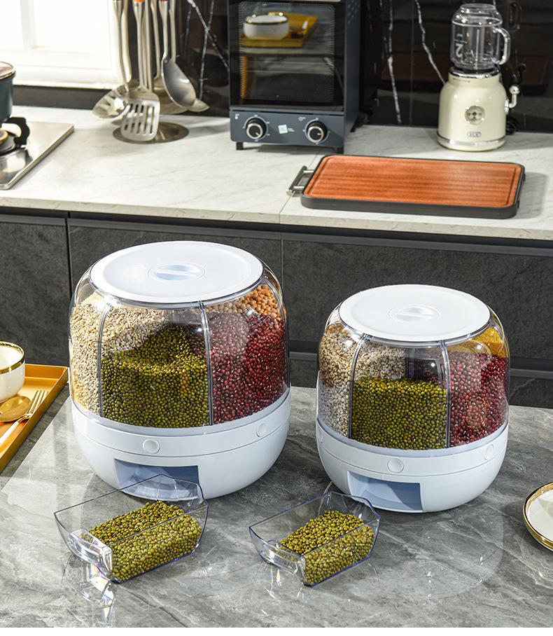 Rotating Rice & Cereal Storage Jar - Insect-Proof, Moisture-Proof, Sealed Compartment