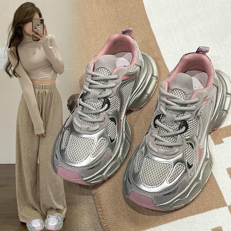 Heightened Wear-Resistant Dad Shoes Women'S  Summer New Silver Breathable Versatile Lightweight Sports Casual Shoes Women
