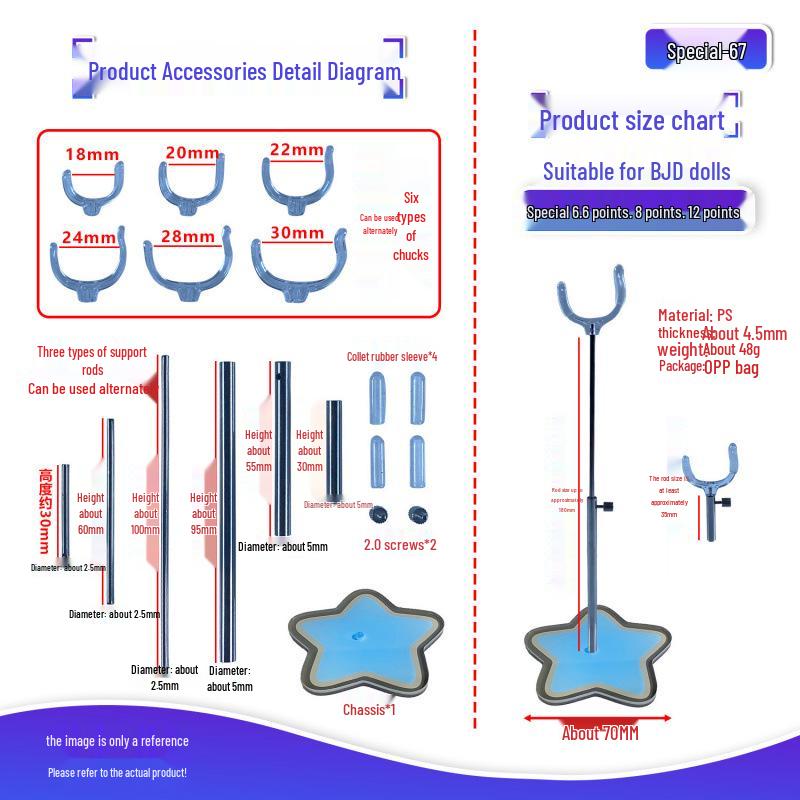 BJD Doll Adjustable Stand for 6, 8, 12-Point Figures