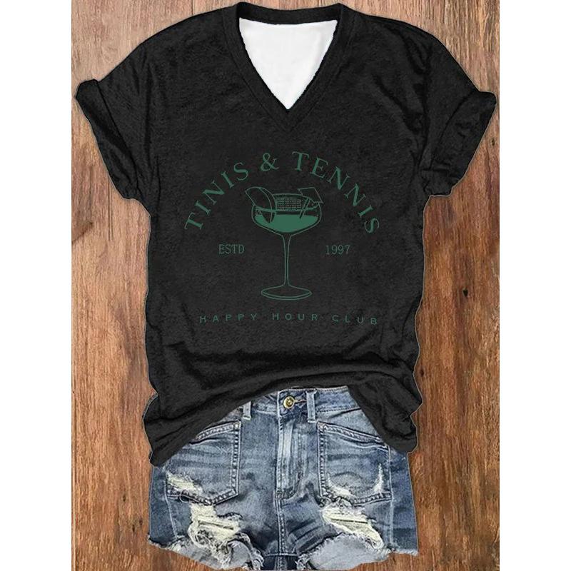 Spring and summer new 3D digital printed women's short sleeved fashion trend loose casual V-neck T-shirt for women 3423