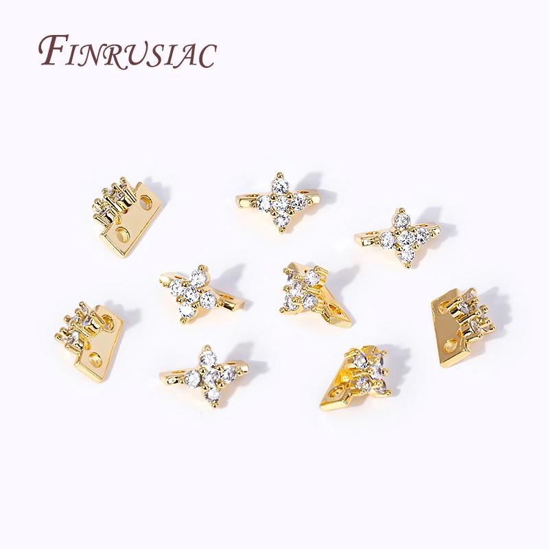 18K Gold Plated Inlaid Zircon Flower Shape Connector 2/3 Hole Spacer Accessories Separators For DIY Strands Beading Jewelry