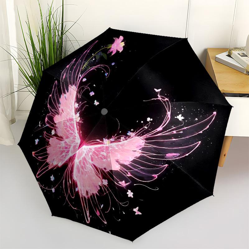 1pc Wings Flowers Automatic Folding Umbrella - Compact 8-Rib Design, Durable Plastic & Iron, Lightweight for Outdoor Daily Use117