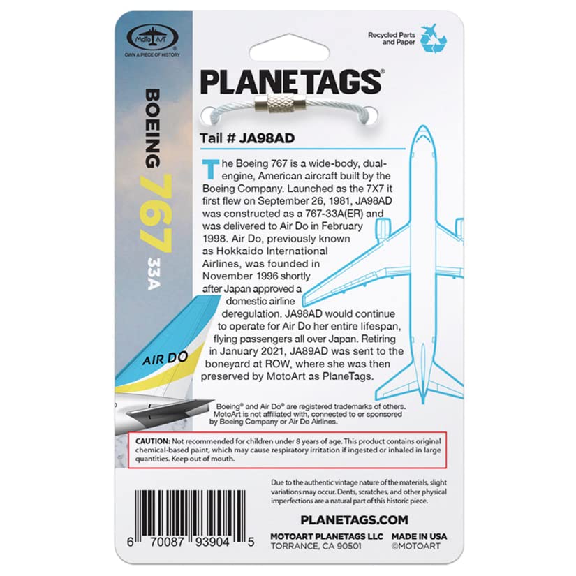 PLANETAGS B767 JA98AD Yellow AIRDO Plane Tags Aircraft Remanufactured Keychain Boeing Present Gift
