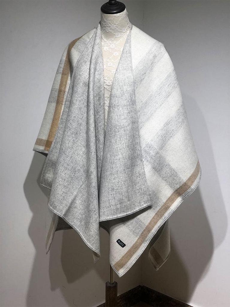 Women's Double-Sided Plaid Lambswool Scarf - Warm, Colorful Autumn/Winter Cloak for Cold Protection