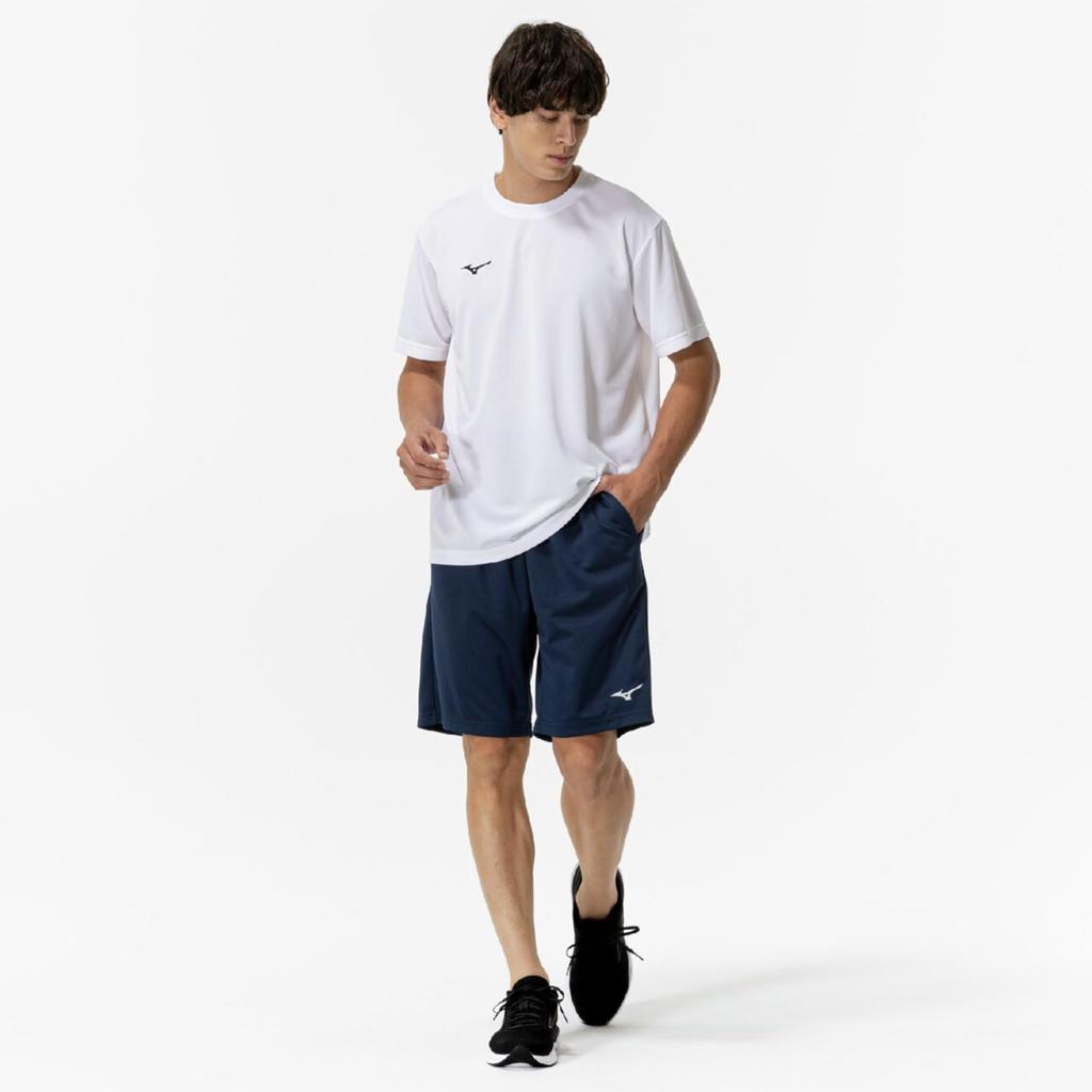 Mizuno Training Wear Navidry Knit Current Model Dress L Shorts, Shorts, Sweat-Absorbent, Quick-Drying, UV, UPF15, (32MDC190), Men's Navy/Silver,