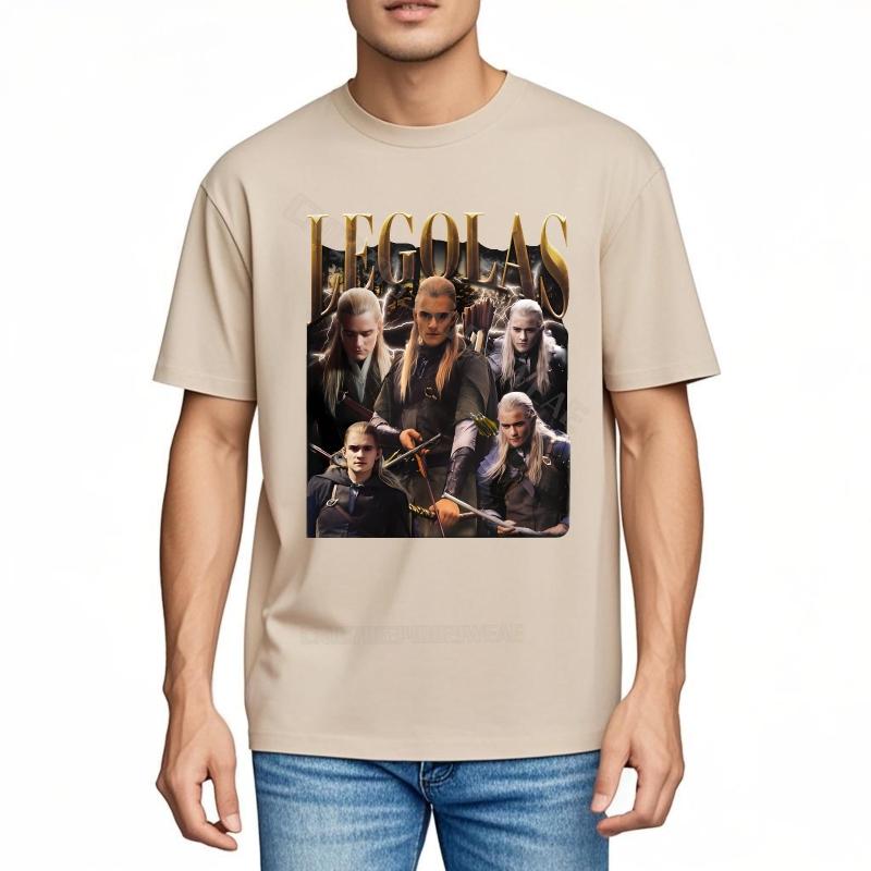 Top Tees Black Plus Size Tshirt Legolas With Various Scenes Printed Travel Round Neck Tee Anime Lightweight Tee Vintage