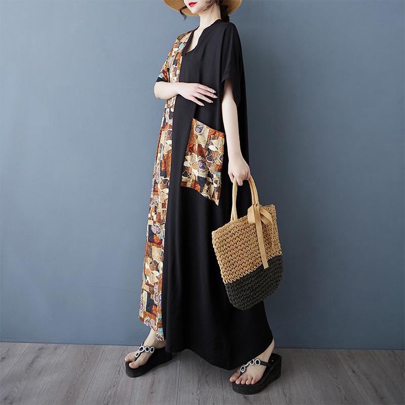 DIMANAF New Women 2025 Plus Size Summer Long Casual Dress Loose Linen Vintage Basic Maxi Dress 9848
