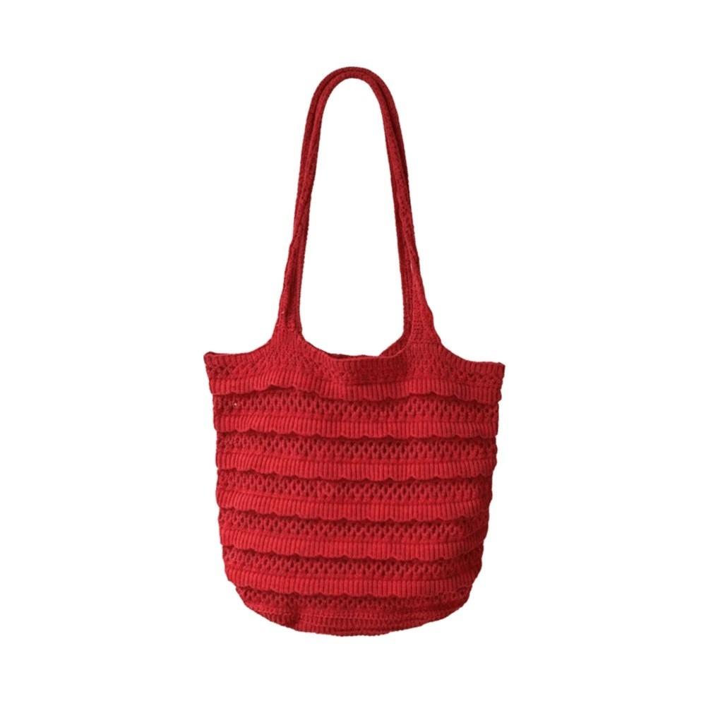 Sweet Crochet Shoulder Bag Large Capacity Seaside Vacation Handbag Knitted Tote Bag  Summer