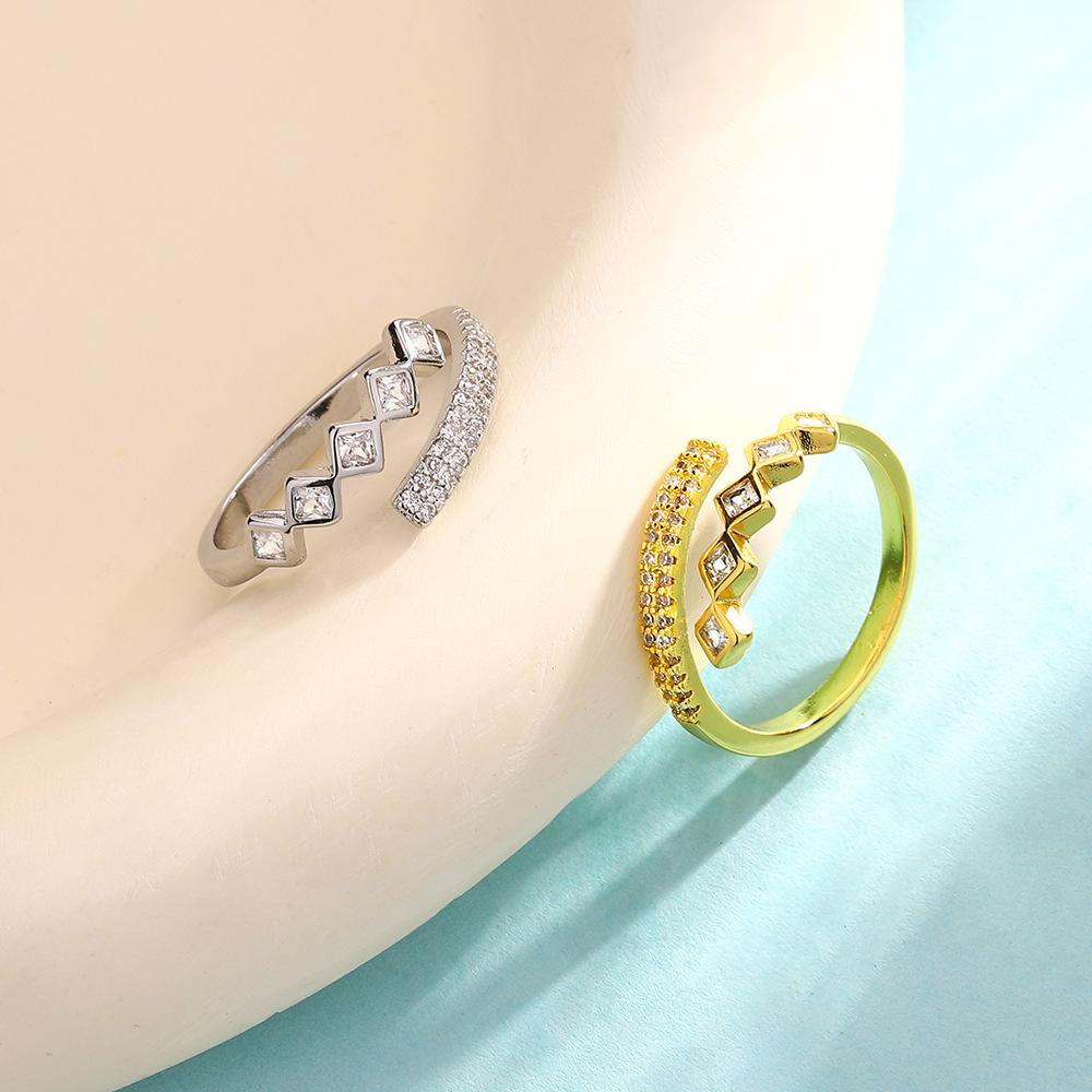 Square Diamond Ring Trendy And Versatile Commuter Index Finger Ring Female Gypsy Star Design Small Fragrant Geometric Rhombus Diamond Ring