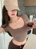 Threaded T-shirt Women's Summer New Irregular High Waist Sexy Babes Short Tight and Thin Short-sleeved Top