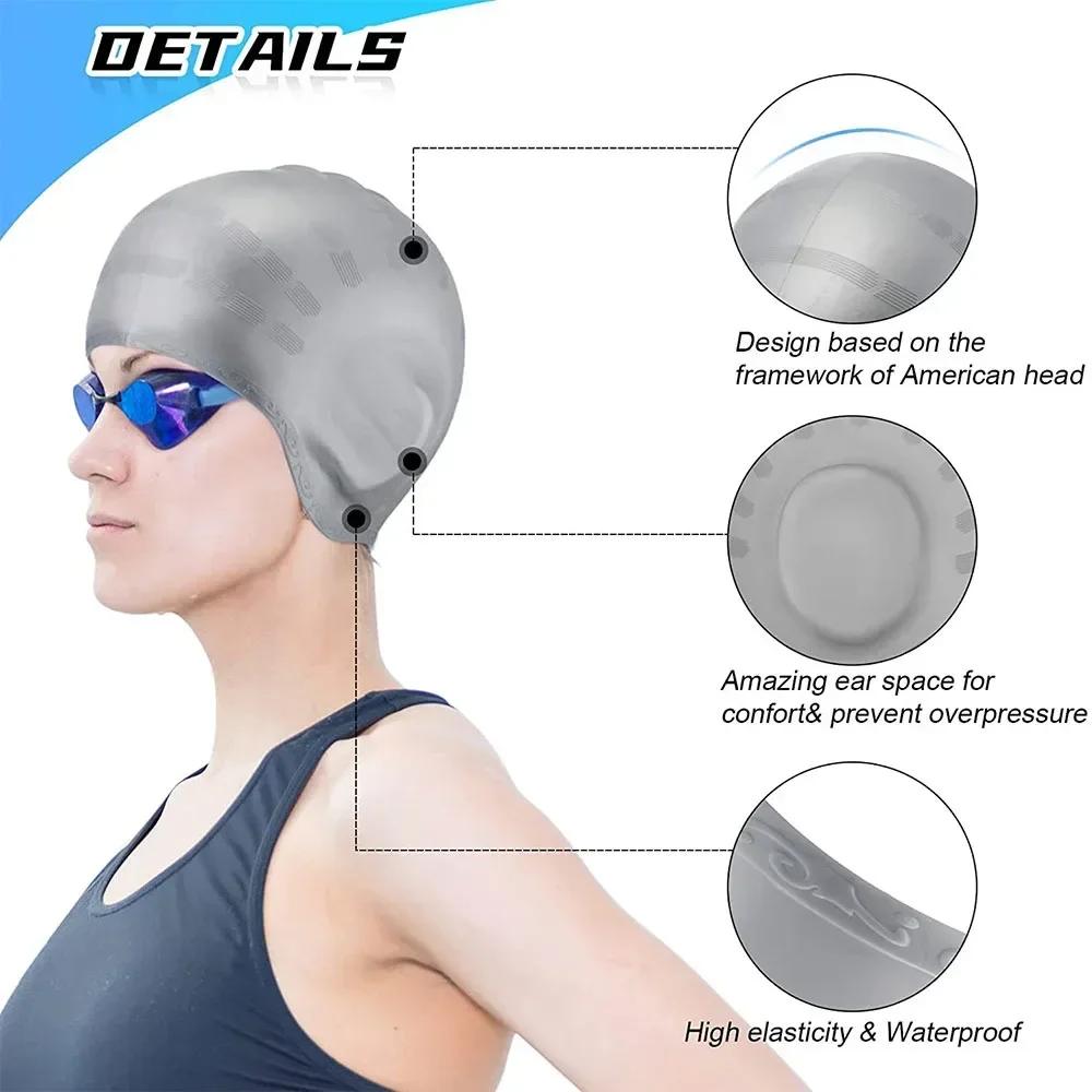Professional Durable Silicone Swimming Cap with Ear Pockets for Adults and Teens Protects Long Hair and Provides High Elasticity