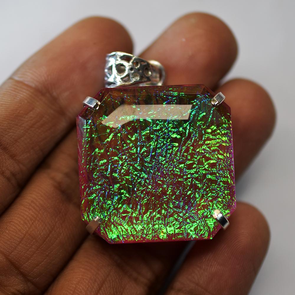 Lab-Created Opal Pendant Monarch 99.25 ct 925 Sterling Silver Square October Birthday Birthstone