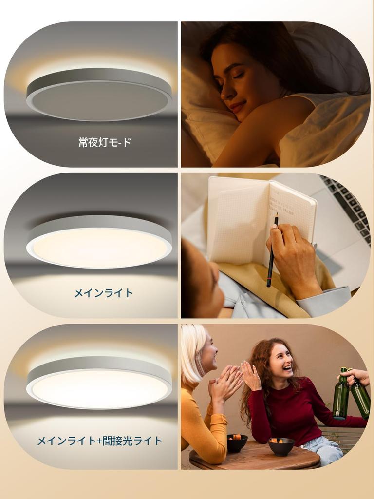 LED Ceiling Light, 28W, for 6-tatami rooms, Set of 2, Night Light Mode, Remote Control, 11 ColorDimming Levels, Daylight White, Warm White,