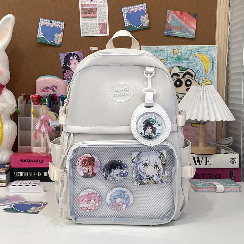Schoolbag Double shoulder transparent pain bag Student 2nd to 6th grade Junior high school large capacity schoolbag Millet bar storage pain layer 