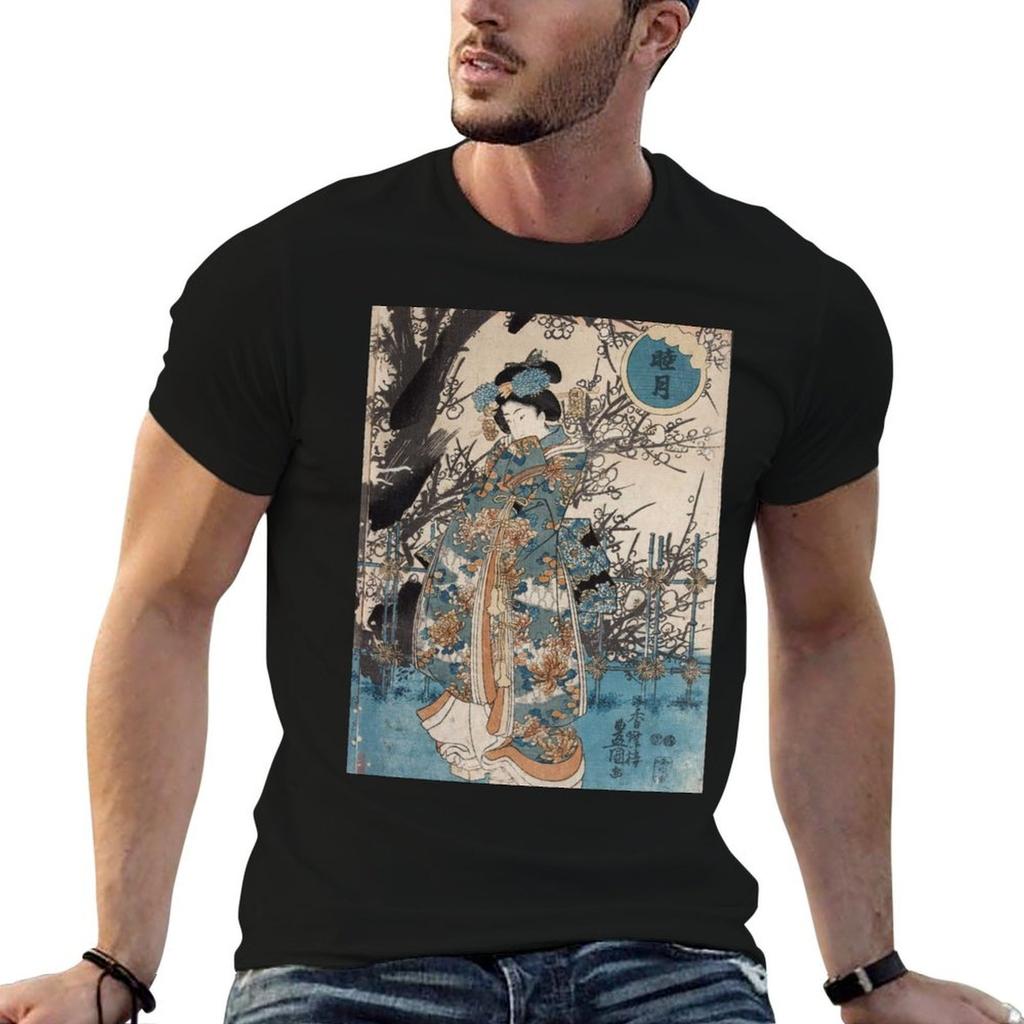 Classic Vintage Ukiyoe Japanese Art Geisha Portrait TShirt Fashion Print Casual Short Sleeve
