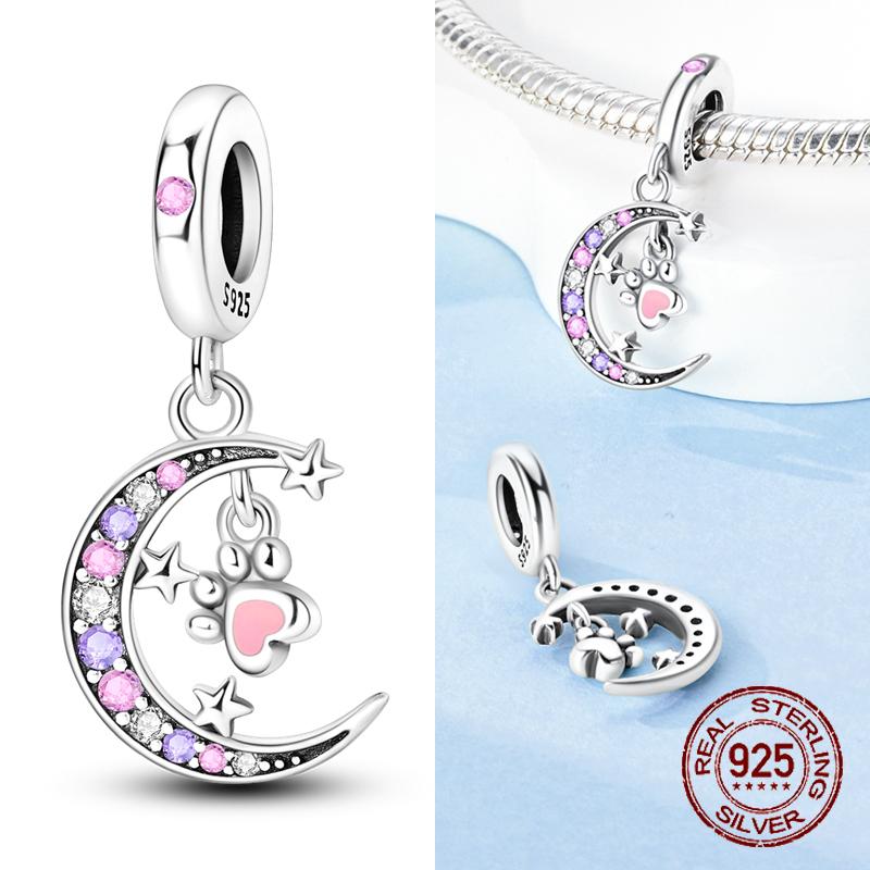 Copper Charms Cute Black Cat Shiny Star Moon Beads Pendants For Original Bracelet Fine Jewelry For Women Gifts Diy