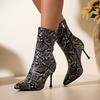 Fashion Plus Size Pointed Toe Snake Booties Women's Fashion Slim Heel Spring and Autumn Side Zip Super High Heel Skinny Boots