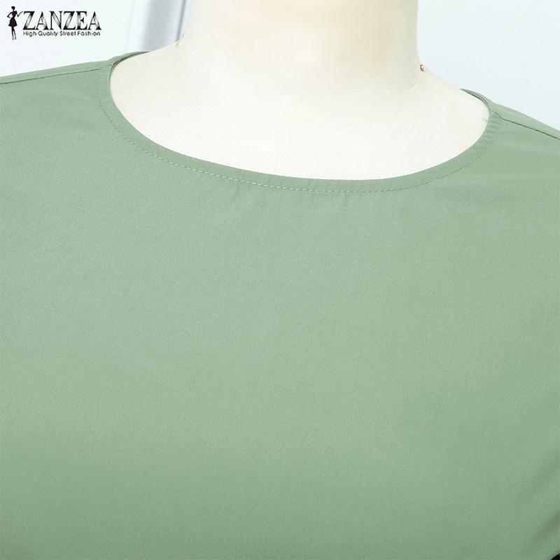 ZANZEA Women Casual Round Neck Solid Color 3/4 Sleeve Long Dress