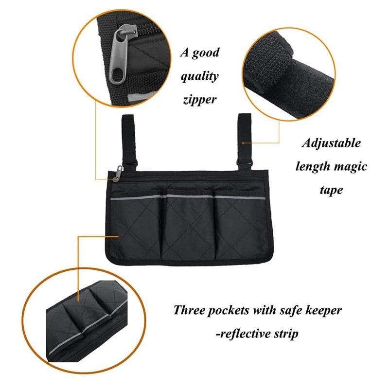 Multifunctional Wheelchair Side Armrest Bag Reflective Strip Portable Velcro Polyester Household Hanging Storage Bag