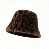 Zeyu New Fashion Leopard Print Cashmere Bucket Hat Women Winter Thick Warm Plush Fisherman Cap Casual Outdoor Party Travel Daily