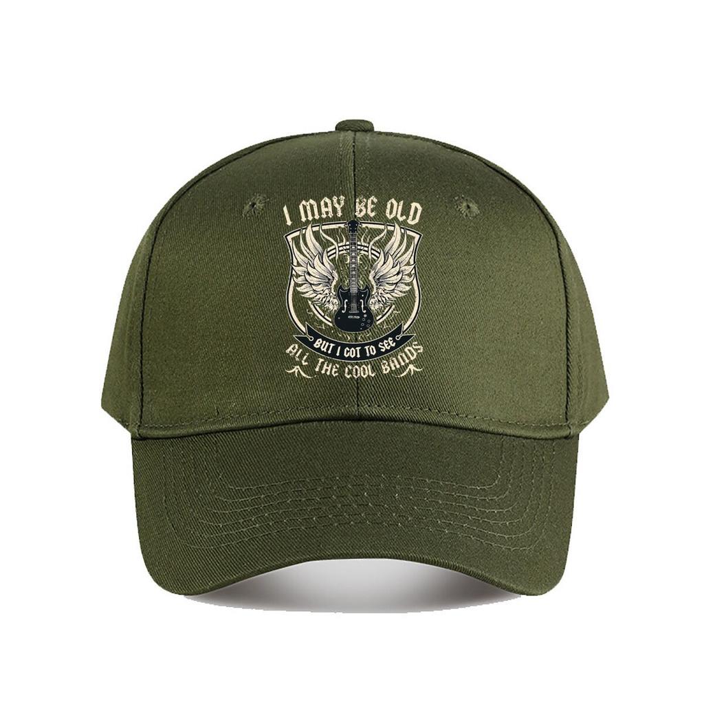 May Be Old But I Got To See Cool Bands Winged Guitar Graphic Baseball Cap Fashion Unisex Sunhat Womens Outdoor Sports
