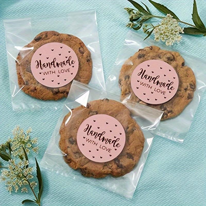 Handmade Love Kraft Paper Stickers, Round Adhesive Labels for Baking, Wedding Decorations, and Party Embellishments