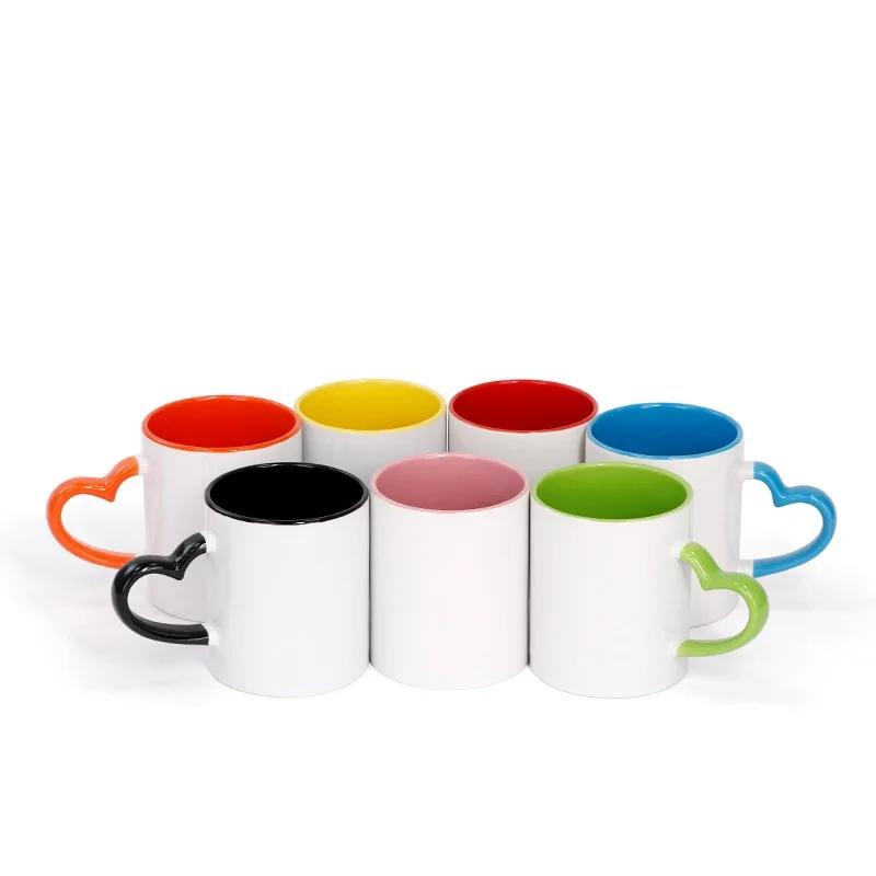 11oz Keramik Hitze Sublimation Rohling Farbe Tasse Herz Runder Griff Kaffee Tee Tasse Benutzerdefiniertes Logo Bild Drucken