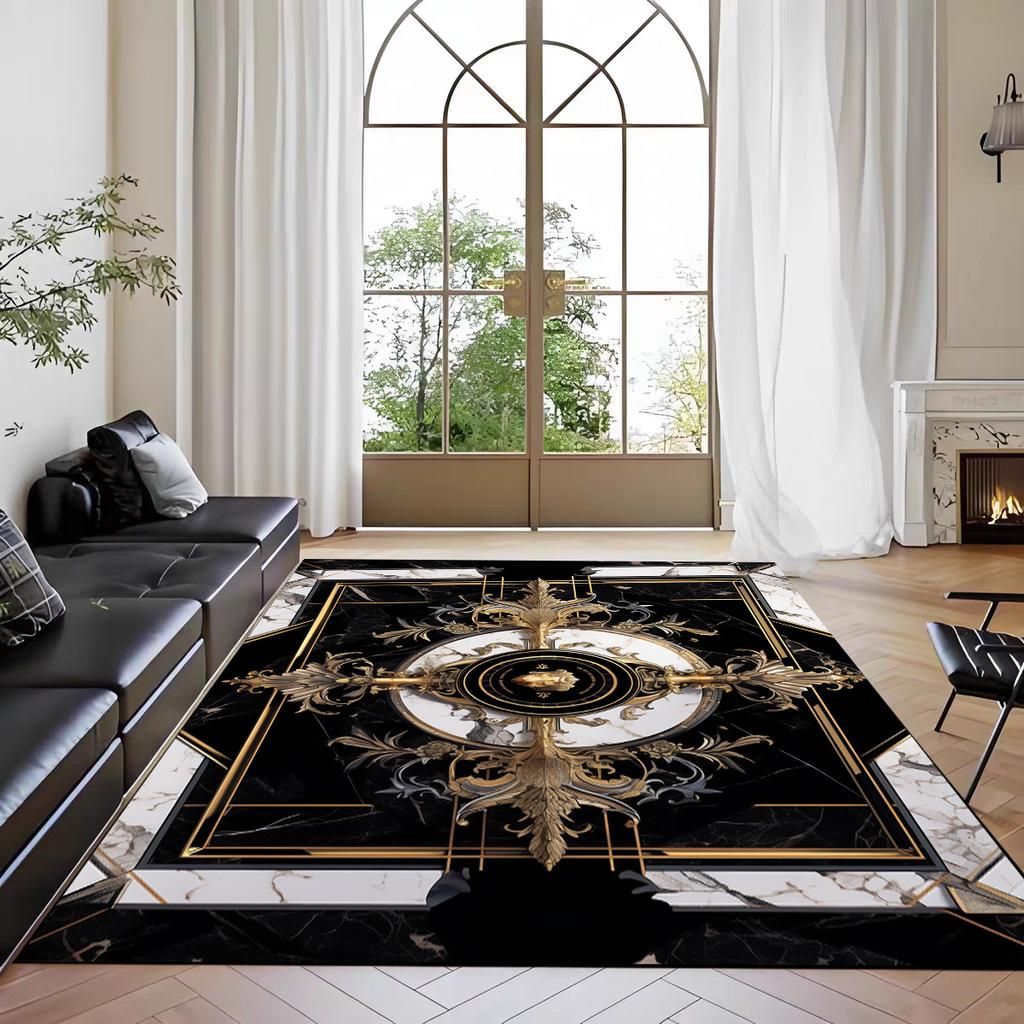 Nordic Marble Print Area Rug for Living Room In Front of Sofa Non-Slip Modern Floor Mat for Bedroom