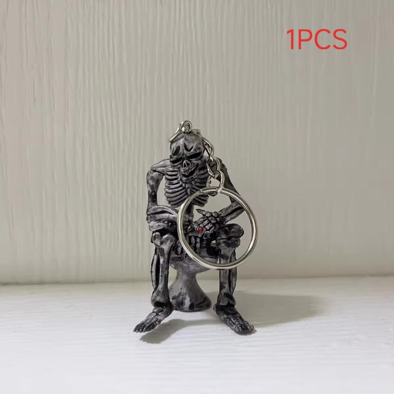 1/3/5Pcs Personalized Skeleton Sitting On Toilet Retro Car Key Pendant Punk Toilet Ghost Creative Keychain Spoof Gift Accessory