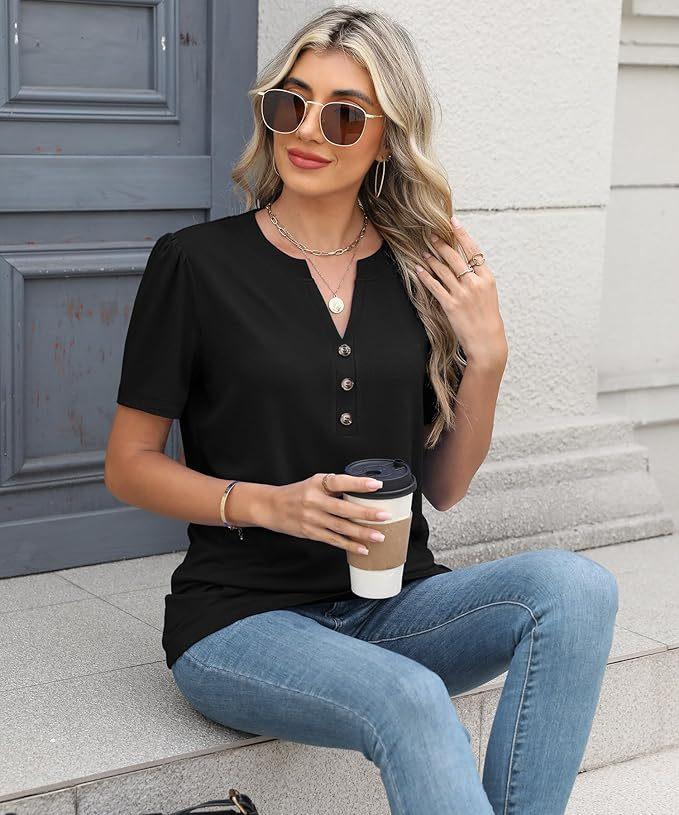 Womens Summer Tops Short Sleeve Shirts Business Casual Outfits Trendy Fashion Beach Vacation Clothes 2025