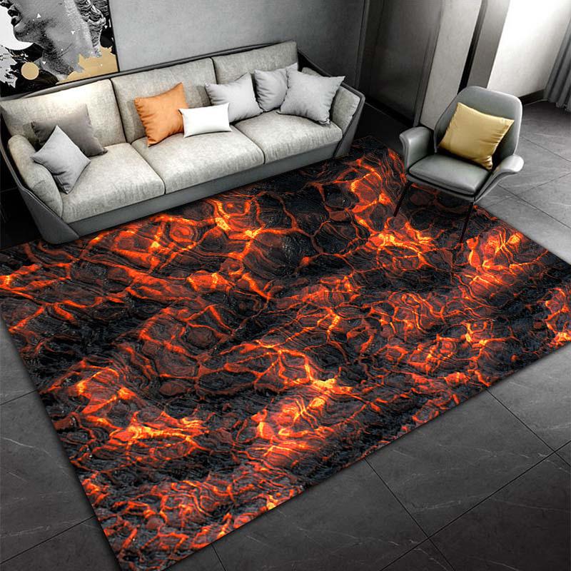 Lava Flow Rug, Dynamic and Fiery Design Suitable for use as an anti-slip game mat for living room and bedroom sofas