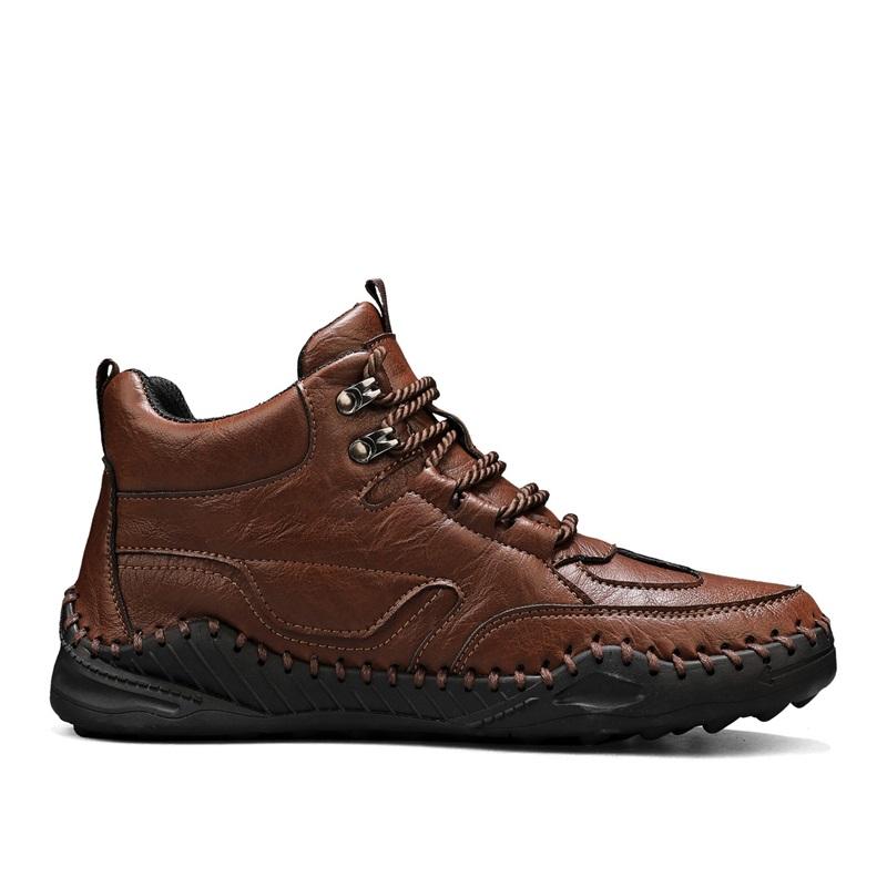 Men Shoes Hand-stitching Leather Men Boots Split Leather Casual Leather Shoes Men Ankle Boots