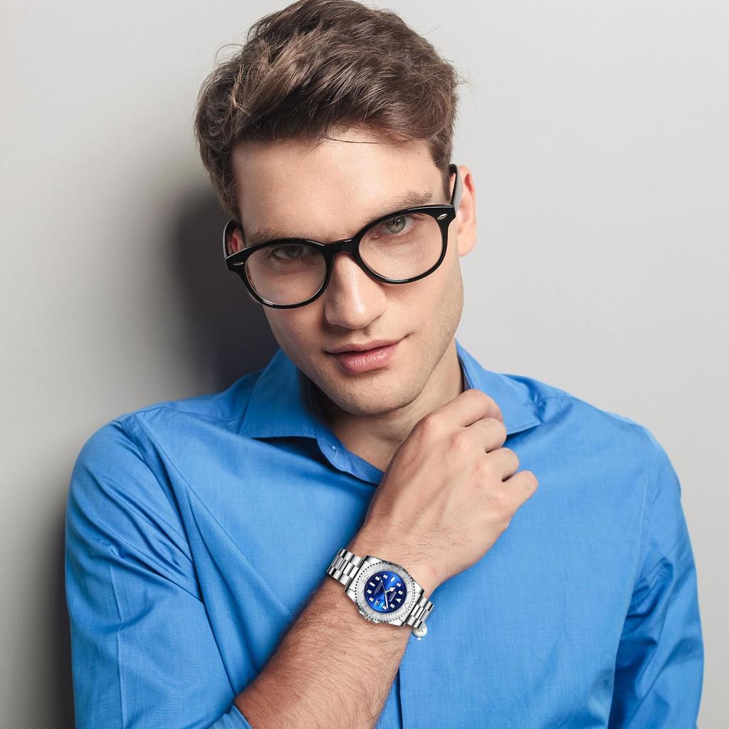 Silver Waterproof Watch with Calendar Luminous Analogue Watch with Rotatable Stainless Steel Simple and Stylish Quartz Watch for Casual and Business