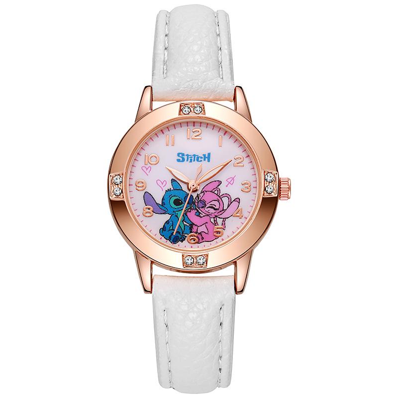 Rose Gold Diamond Leather Watch for Female Students, Perfect Exam Timepiece for Middle School Girls
